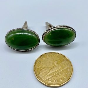 Natural Green Jade Pure 925 Solid Sterling Silver Cufflinks Handmade Genuine"